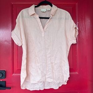 Cynthia Rowley Women's M Pink Linen Short Sleeve Shirt Summer Breathable Luxury